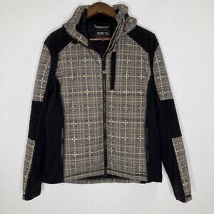 Kerrits Jacket Womens Medium Brown Bits Plaid Hooded Softshell Equestrian Riding